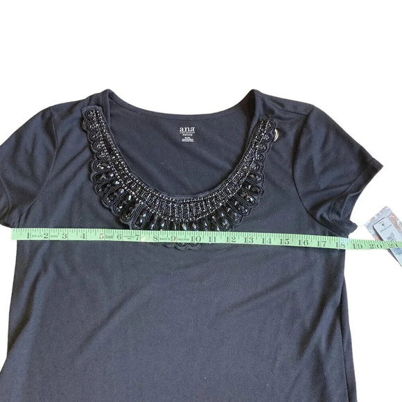 a.n.a Black T-shirt With Beaded Jeweled Collar, Size Petite Large, New With Tags - Picture 8 of 13